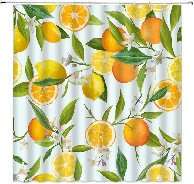 Wasserdichter Duschvorhang mit Zitrusfrucht-Muster in Orange, B 180 cm x H 180 cm - Bild 1