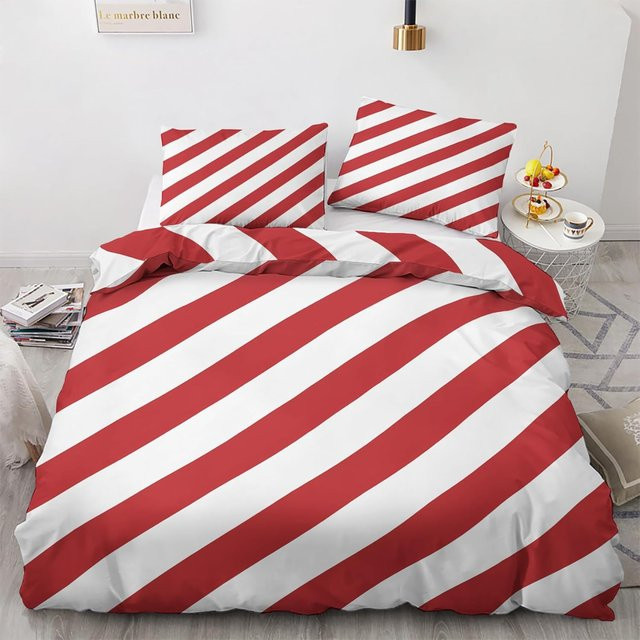 2er-Set King-Size Bettbezug-Sets mit Kissenbezügen aus weicher Mikrofaser, gestreift und wendbar, Rot, Bettbezug B/H: 180 x 200 cm, Kissenbezug B/H: 50 x 70 cm - Bild 1