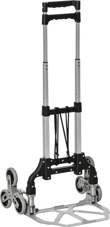 DURHAND Treppensteiger Sackkarre faltbar aus Aluminium in Silber und Grau mit 6-Rollen-System und festem Seil, Tragkraft bis 70 kg