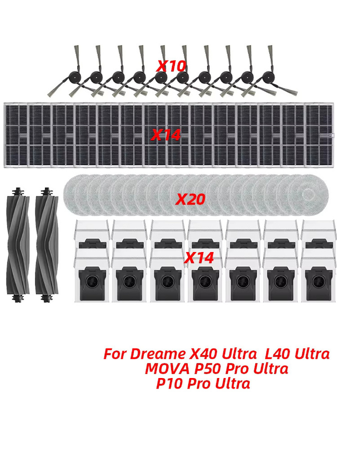 Dreame Zubehör-Set für X40 Ultra, L40 Ultra, P50 Pro Ultra und P10 Pro Ultra mit Haupt- und Seitenbürsten, HEPA-Filtern, Wischtüchern und Staubbeuteln - Bild 3