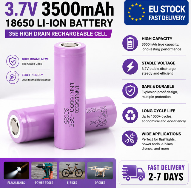 Makita 18650 Lithium-Ionen-Batteriezelle 3,7V 3500mAh mit 20A Hochstrom in Lila - Bild 1