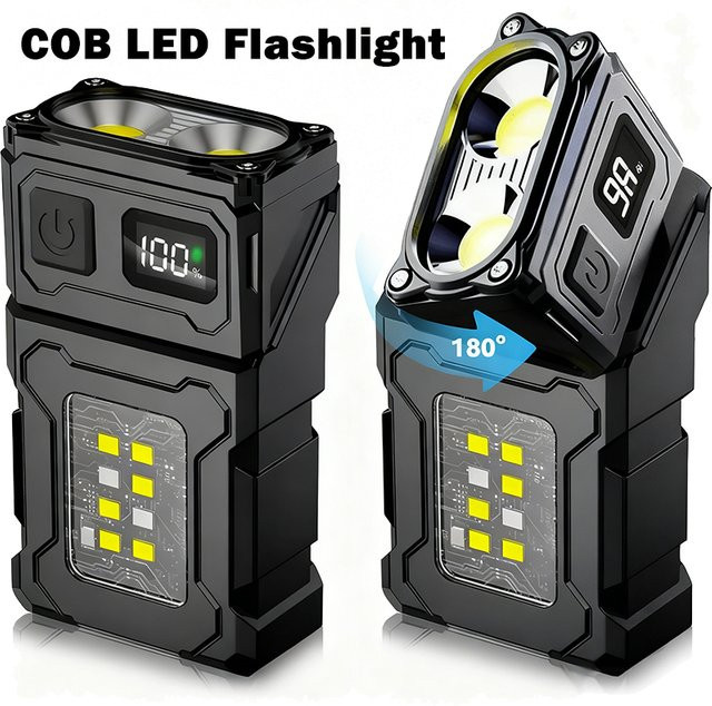 ZHIYU MINI USB wiederaufladbare LED-Taschenlampe mit Magnet und COB-Seitenlicht, 1000 lm, Schwarz, IPX4 wasserdicht - Bild 1