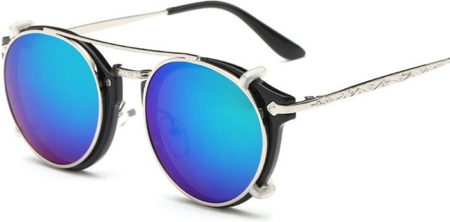 Steampunk Klapp-Sonnenbrille, rechteckig, Metall, Vollrand, Damen, Schwarz - Bild 1