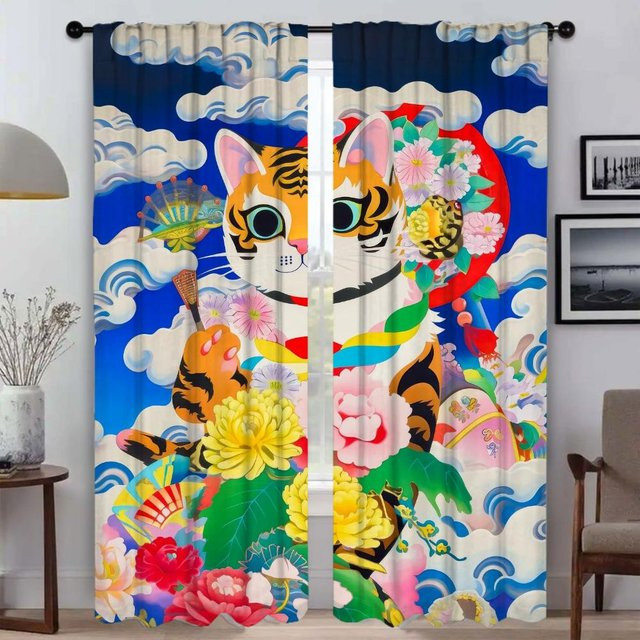 Gothic Vorhänge für Wohnzimmer und Schlafzimmer mit Halloween-Herbstfarben aus Tüll, 2er-Set, Multicolour, Breite: 60 cm, Höhe: 90 cm - Bild 1