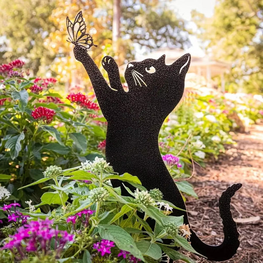 Dekorativer Katzenfamilie Gartenstecker aus Metall in Schwarz von CIFBUY - Bild 5