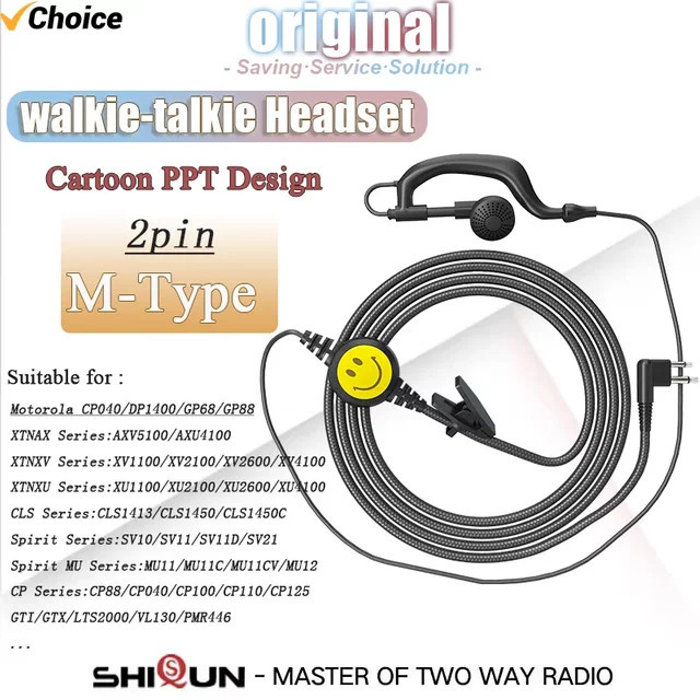 Motorola M-Typ Walkie Talkie Headset mit Mikrofon und PTT-Taste, 2-polig, In-Ear mit Ohrhaken, Schwarz - Bild 1
