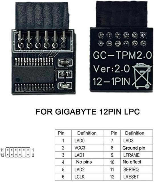 TPM 2.0 Sicherheitsmodul Remote-Karte zur Verschlüsselung für ASUS, MSI und GIGABYTE Multi-Marken-Motherboards mit 12, 14, 18 oder 20 Pin Unterstützung - Bild 1