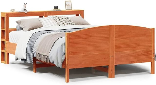 vidaXL Massivholzbett aus Kiefernholz in Wachsbraun, B/T/H: 140 x 200 x 82 cm - Bild 1