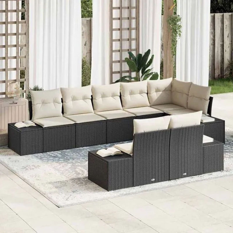 Vidaxl Garten-Sofa-Set aus Polyrattan und Stahl, 8-teiliges Loungemöbel in Schwarz und Beige, B/T/H: 319 x 154 x 85 cm - Bild 1