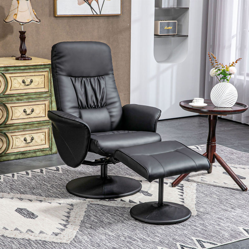 HOMCOM Relaxsessel mit Hocker in Schwarz aus Kunstleder mit Liegefunktion und 360 Grad Drehbarkeit - Bild 2