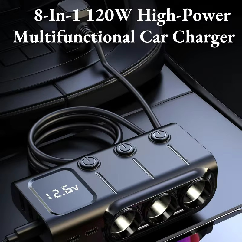 TCYATO Auto-Zigarettenanzünder-Adapter mit 3 USB-Buchsen inklusive USB-C, LED-Schnellladegerät für 12 V und 24 V, schwarz, ideal für iPhone, GPS und Dashcam - Bild 4