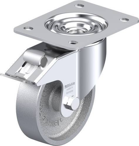 Blickle Lenkrolle LK-G 125G-3-FI mit Feststeller, Durchmesser: 125 mm, Tragfähigkeit: 350 kg, silber/blau - Bild 1