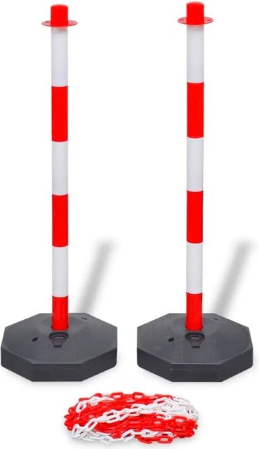 DELUKE Kettenpfosten SEGO 2er Set mit 10m rot-weißer Kunststoffkette zur Absperrung - Bild 1
