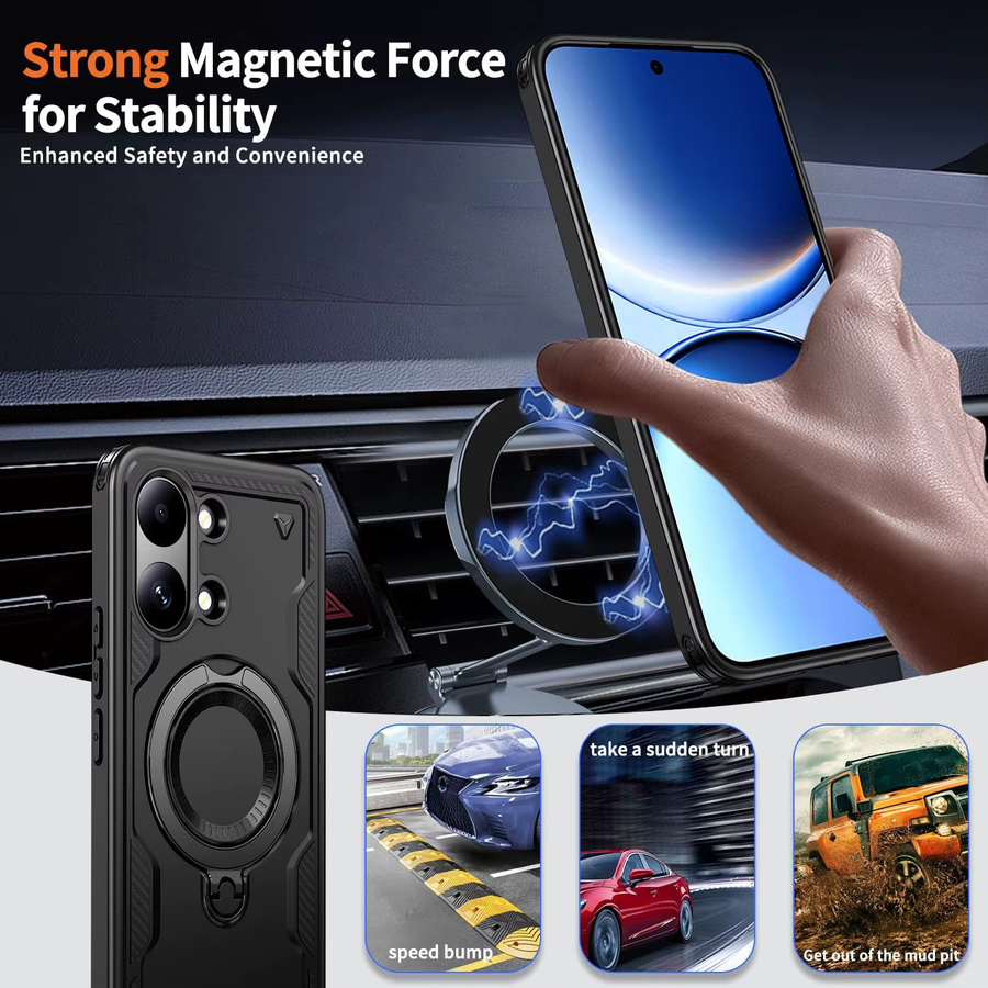 Xiaomi Poco X8 Pro 5G / Poco X8 Schutzhülle mit magnetischem Drehringhalter in Schwarz, robuste TPU+PC Stoßfeste Hülle mit Fallschutz - Bild 3