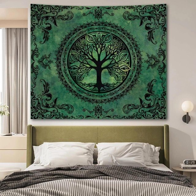 JMG Household Supplies Wandteppich Lebensbaum Mandala in Grün Vintage Design, Breite: 220 cm, Höhe: 33 cm - Bild 1