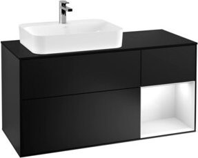V&B Finion Waschtischunterschrank in Blau mit LED-Beleuchtung und offenen Regalfächern, Wandmontage, Breite: 120 cm - Bild 1