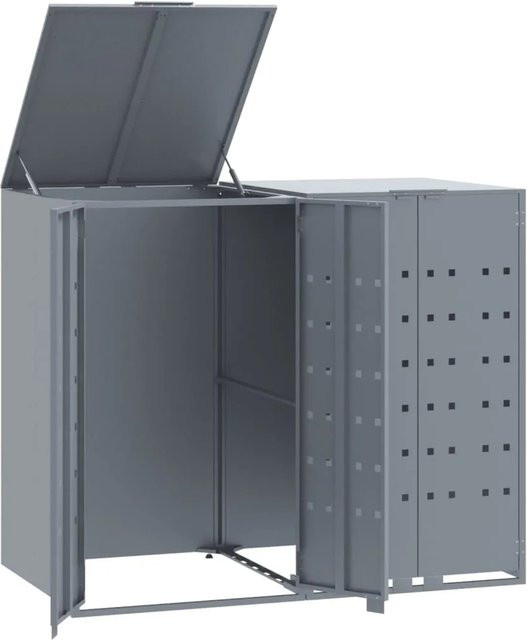 vidaXL Mülltonnenbox für 2 Tonnen aus Stahl in Grau, B/T/H: 138 x 79 x 117 cm - Bild 1