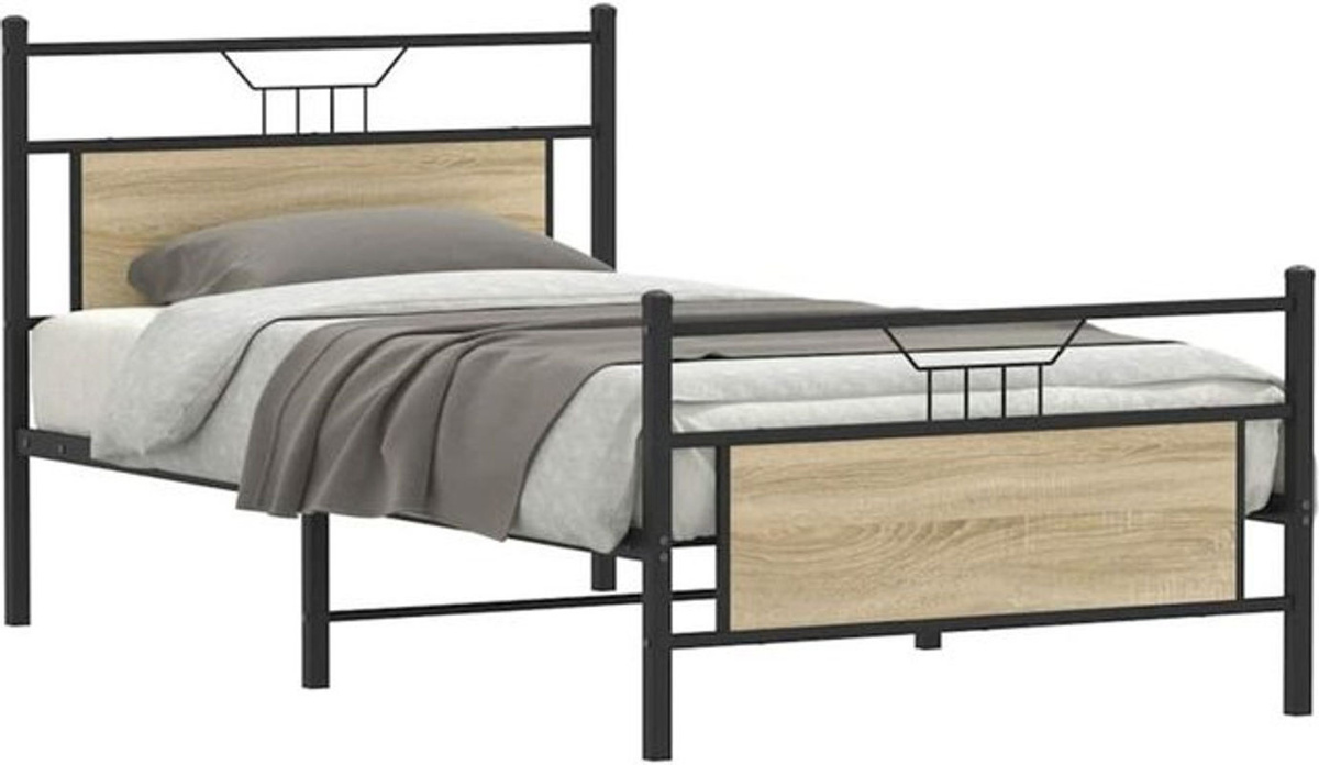 Bettgestell ohne Matratze Vidaxl in Sonoma-Eiche Natur aus Holzwerkstoff und Stahl im Industrial-Design B/T/H: 100 x 190 x 105,5 x 91,5 cm - Bild 1