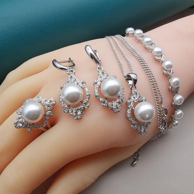 YIRAN Jewelry Schmuckset, Perle, Zirkonia, Kupfer, Weiß, Unisex - Bild 1