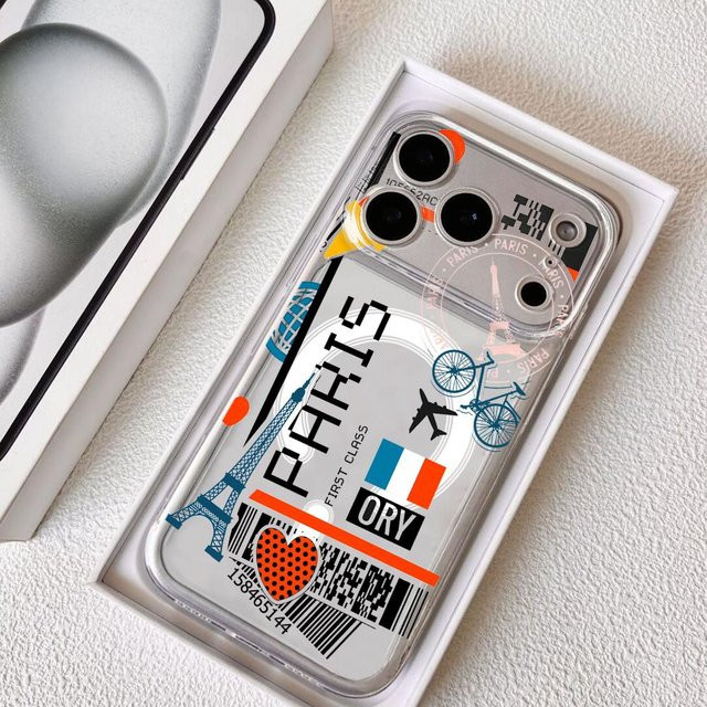 Transparente Magnetische Handyhülle mit Flugticket Frankreich Motiv für Apple iPhone 17 16 15 14 13 12 11 Pro Max Plus Stoßfest und Kratzfest - Bild 1