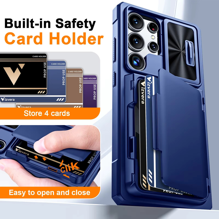 BANGZAO Schutzhülle für Galaxy S25 Ultra mit Kartenhalter und Kamerabdeckung, robuste stoßfeste Silikon-Hülle, Blau - Bild 3