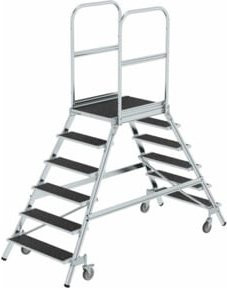 MUNK Podesttreppe aus Aluminium in Silber, beidseitig begehbar mit Federrolle und Korundbeschichtung R 13, 6 Stufen, Breite: 60,0 cm, Höhe: 6,0 cm - Bild 1