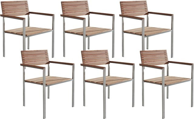 Beliani Gartenstuhl aus Teakholz und Metall in Silber und Braun, B/T/H: 53 x 56 x 86 cm - Bild 1