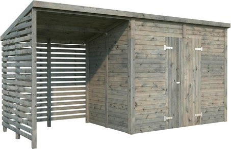 Palmako Gerätehaus Leif aus Fichtenholz in Grau mit Pultdach und Vordach, B/T/H: 460 x 170 x 228 cm - Bild 2