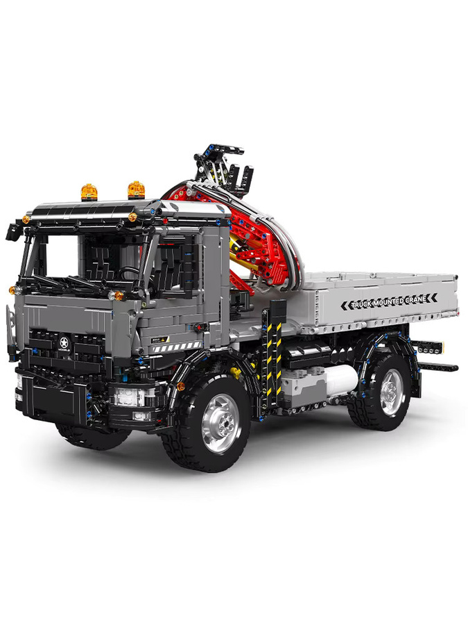 Mould King 19016 Technisches RC-LKW Kran-Transportfahrzeug Baustein-Set in Grau - Bild 6