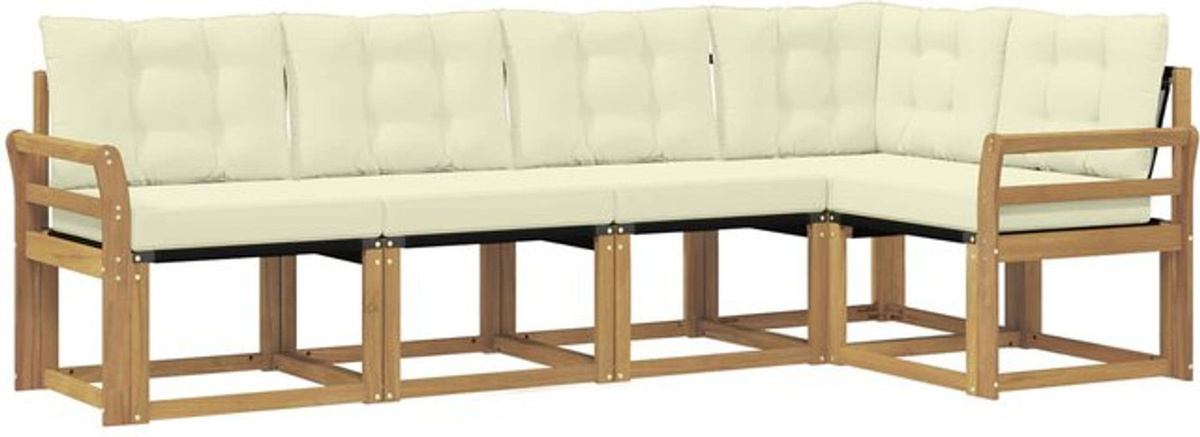 vidaXL Outdoor-Sofagarnitur aus Akazie mit 5-teiligem Set und Kissen in Weiß und Beige im skandinavischen Design - Bild 1