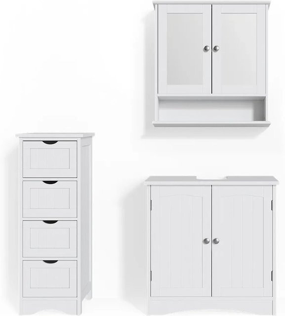 Vicco 3er Badmöbel Set Bianco in Weiß im Landhausstil bestehend aus Spiegelschrank Waschtischunterschrank und Badschrank - Bild 2
