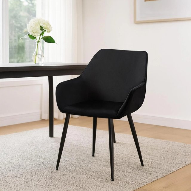 DELUKE Esszimmerstuhl HORID in Schwarz mit Samtbezug und Armlehnen, B/T/H: 52 x 63 x 82 cm - Bild 1