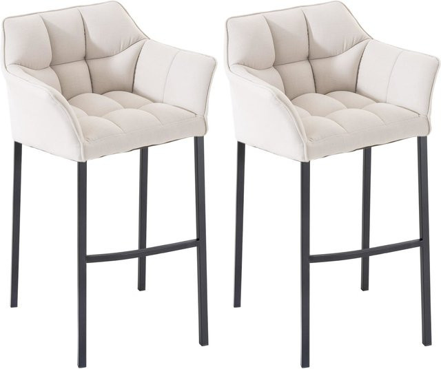 CLP Barhocker 2er Set Damaso beige gepolsterte Barstühle mit Lehne und Metallgestell - Bild 1