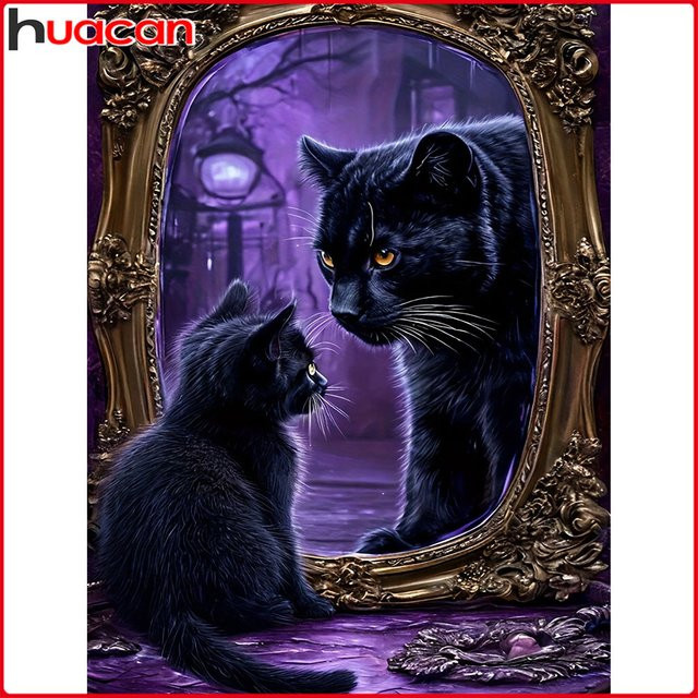 Huacan Diamantgemälde Tier-Set mit Katze und Leopard als Diamant-Mosaik zur Heimdekoration, B/H: 20 x 30 cm - Bild 1