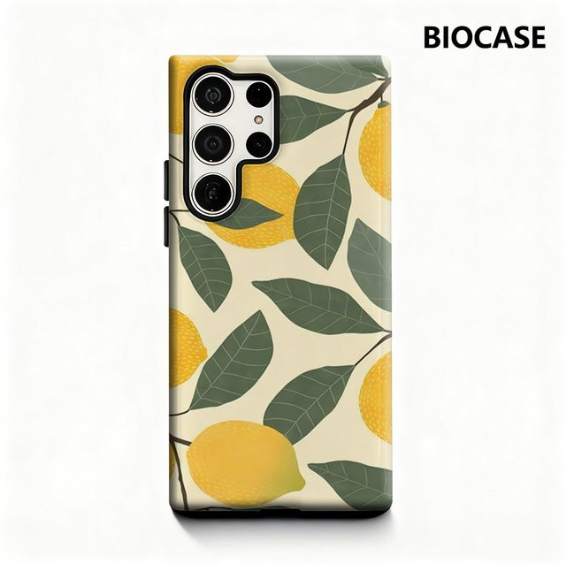 Handyhülle mit Zitronenzweig und Obst Motiv für Samsung Galaxy S25 Ultra, S24 und S23 Ultra Plus, glänzende doppellagige Rückseite, Multicolor - Bild 1