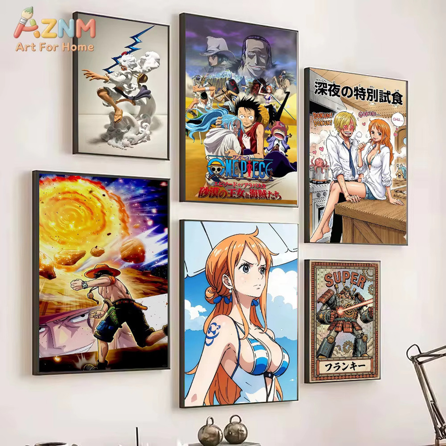 AZNM One Piece Anime Leinwand-Wandkunst mit Luffy, Nami, Franky, Robin, Sanji und Ace, Mehrfarbiges Druckposter ohne Rahmen - Bild 3