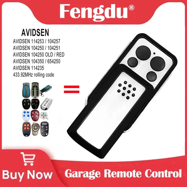 Garagenfernbedienung 433,92 MHz Rolling Code in Schwarz kompatibel mit AVIDSEN 114253 104250 104350 104700 654300 654250 - Bild 1