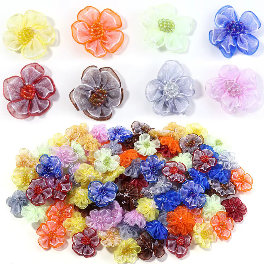 10 Stück Chiffon-Gaze Künstliche Blumen in Multicolour, Durchmesser: 3 cm, für DIY-Basteleien, Kopfschmuck und Hochzeitsdeko - Bild 3