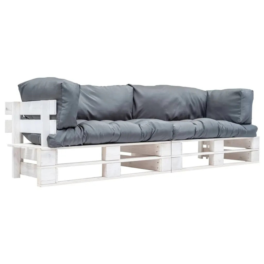 vidaXL 2-teiliges Garten-Palettensofa-Set aus Kiefernholz mit grauen Polsterkissen für Terrasse und Garten, B/T/H: 220 x 65 x 66 cm - Bild 2