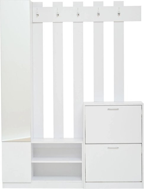 okwish Garderoben Set mit Spiegel und Schuhschrank in Weiß, modern und matt, B/T/H: 135 x 25 x 180 cm - Bild 1