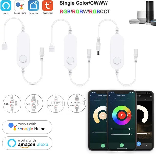 YSRSAI Mini Tuya Wifi LED Dimmer für RGBW LED Lichtstreifen, DC12V/DC24V Controller mit Sprachsteuerung für Alexa und Google Assistant - Bild 1
