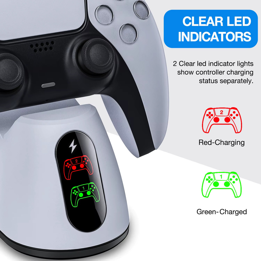 BEBONCOOL Dual Fast Charger Ladestation mit LED-Anzeige für PlayStation 5 Controller in Weiß - Bild 4