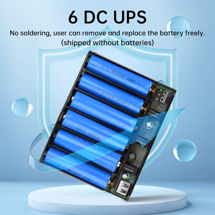 DIY-Kit DC-USV Power-Box mit 6 Stück 18650 Lithium-Batterien, schweißfreie Konstruktion für optische Katzen-Router, 60 W, Schwarz - Bild 2