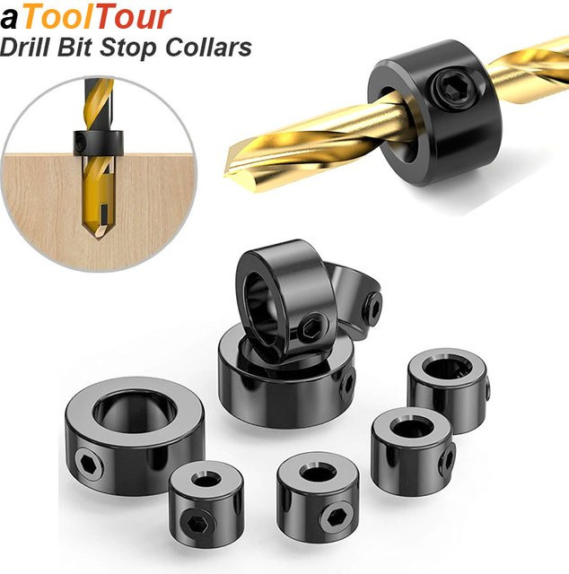 Atooltour Bohrer Stopper Set aus Stahl in Schwarz zur Tiefeneinstellung für Holzbohrungen - Bild 1