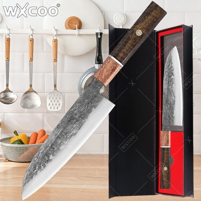 WXCOO Handgeschmiedetes Santoku-Messer aus Edelstahl mit Holzgriff in Silber - Bild 1