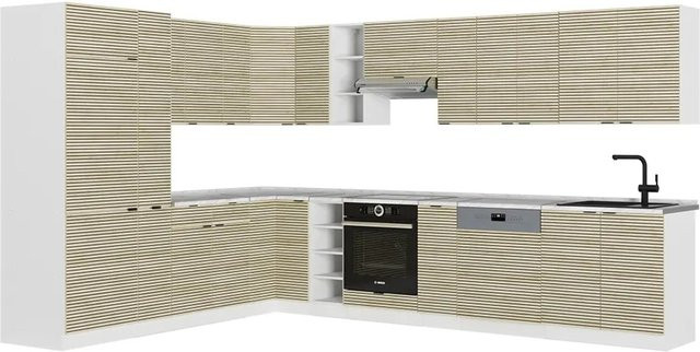 Vicco Fame-Line Eckküche in Eiche und Weiß mit Soft-Close-Türen, B/T/H: 372,72 x 347 x 257 cm - Bild 1