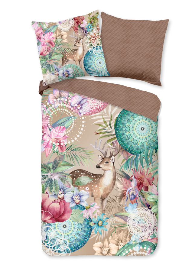 HIP Flanell Bettwäsche Wende Design Hebe Hirsch Mandala Boho in Braun Sand Bunt, B/H: 155 x 220 cm mit Kissenbezug 80 x 80 cm - Bild 1