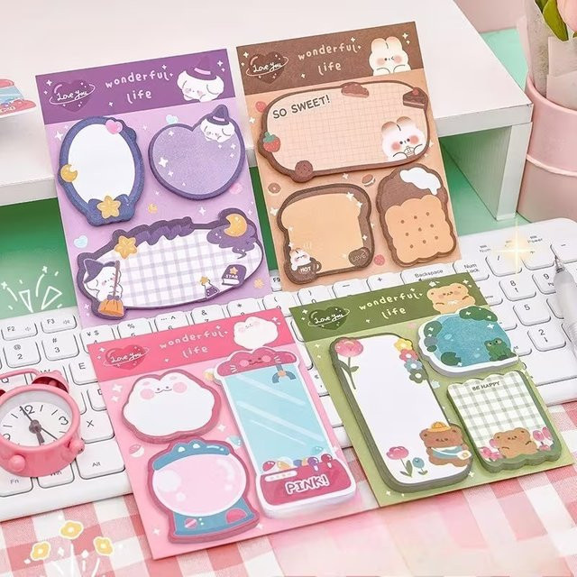 60er-Pack Haftnotizen in Tierform mit Cartoon-Motiv, Pink und Multicolour, ideal für Schule und Büro - Bild 1