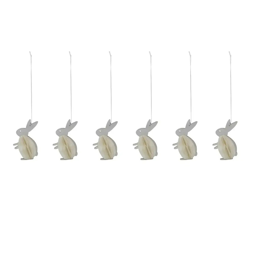 House Doctor Osterdekoration Hase in gebrochenem Weiß, 6er Set Wabenform aus Papier - Bild 1