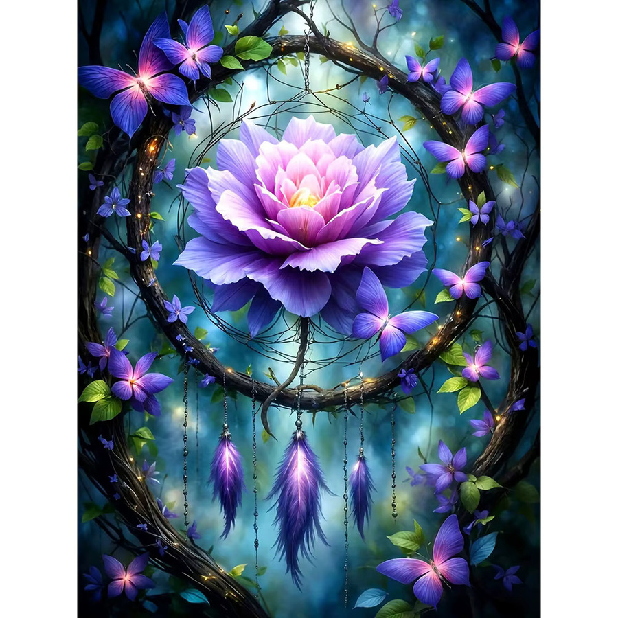 EverShine Diamant-Stickerei Blumen-Wandkunst als quadratisches Mosaik-Traumfänger-Bild in Multicolour, Breite: 30,0 cm, Höhe: 20,0 cm - Bild 4